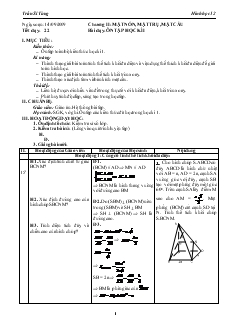Giáo án lớp 12 môn Hình học - Tiết dạy: 22 - Bài dạy: Ôn tập học kì I