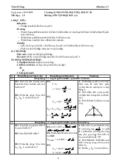 Giáo án lớp 12 môn Hình học - Tiết dạy: 23 - Bài dạy: Ôn tập học kì I