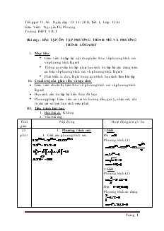 Giáo án lớp 12 môn Toán - Bài tập ôn tập phương trình mũ và phương trình lôgarit