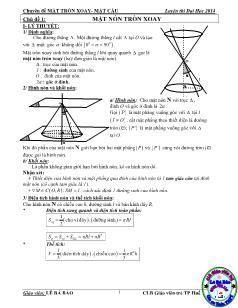 Giáo án lớp 12 môn Toán - Chủ đề 1: Mặt nón tròn xoay