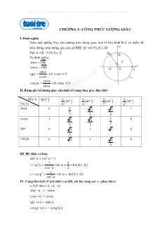 Giáo án lớp 12 môn Toán - Chương 1: Công thức lượng giác