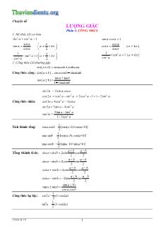Giáo án lớp 12 môn Toán - Chuyên đề lượng giác