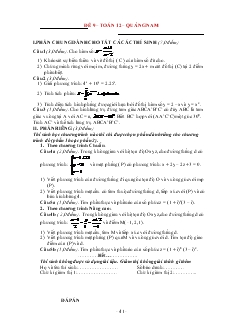 Giáo án lớp 12 môn Toán - Đề 9 thời gian làm bài 150 phút