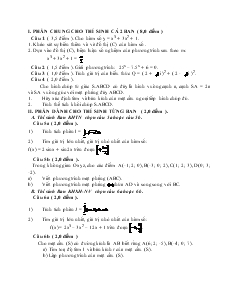 Giáo án lớp 12 môn Toán - Đề kiểm tra số 77