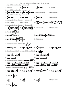 Giáo án lớp 12 môn Toán - Ôn tập về nguyên hàm  tích phân