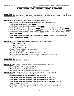 Giáo án lớp 12 môn Toán - Phần 1: Toạ độ điểm, phương trình đường thẳng