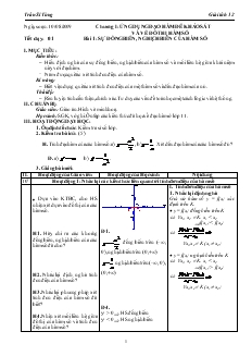 Giáo án lớp 12 môn Toán - Tiết dạy: 01 - Bài 1: Sự đồng biến, nghịch biến của hàm số