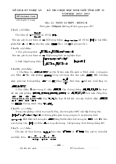 Kỳ thi chọn học sinh giỏi tỉnh lớp 12 năm học 2012 - 2013 môn thi: toán 12 thpt - bảng b thời gian: 150 phút (không kể thời gian giao đề)