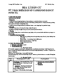 Bài giảng môn học Địa lý lớp 12 - Bài 16: Đặc điểm dân số và phân bố dân cư nước ta