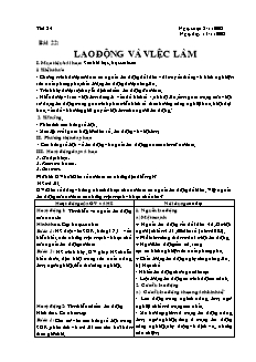 Bài giảng môn học Địa lý lớp 12 - Tiết 24 - Bài 22: Lao động và vlệc làm
