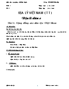 Bài giảng môn học Địa lý lớp 9 - Bài 1: Cộng đồng các dân tộc Việt Nam (tiết 3)