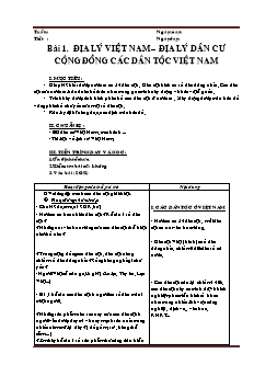 Bài giảng môn học Địa lý lớp 9 - Bài 1: Địa lý Việt Nam – địa lý dân cư cộng đồng các dân tộc Việt Nam