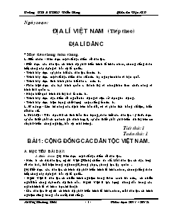 Bài giảng môn học Địa lý lớp 9 - Địa lí Việt Nam (tiếp theo) địa lí dân cư