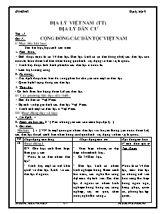 Bài giảng môn học Địa lý lớp 9 - Tiết 1 - Bài 1: Cộng đồng các dân tộc Việt Nam (Tiết 39)