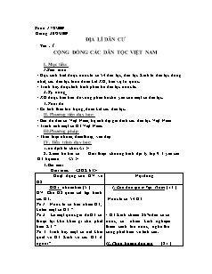Bài giảng môn học Địa lý lớp 9 - Tiết 1: Cộng đồng các dân tộc Việt Nam (Tiết 10)