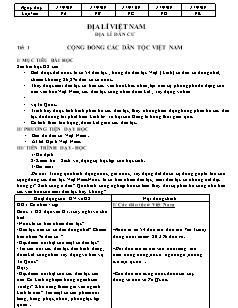 Bài giảng môn học Địa lý lớp 9 - Tiết 1: Cộng đồng các dân tộc Việt Nam (Tiết 6)