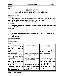 Bài giảng môn học Địa lý lớp 9 - Tuần 1 - Tiết 1 - Bài 1: Cộng đồng các dân tộc Việt Nam (tiết 9)
