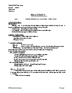 Bài giảng môn học Địa lý lớp 9 - Tuần 1  - Tiết 1 - Bài 1: Cộng đồng các dân tộc Việt Nam (tiết 8)