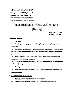 Bài giảng môn học Hình học lớp 11 - Hai đường thẳng vuông góc (bài tập)