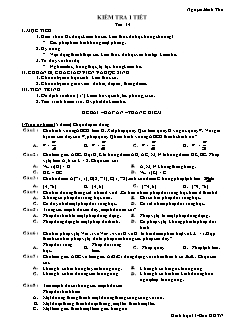 Bài giảng môn học Hình học lớp 11 - Kiểm tra 1 tiết - Tiết 14