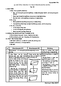 Bài giảng môn học Hình học lớp 11 - Tiết 20 - Bài 3: Đường thẳng và mặt phẳng song song