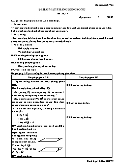 Bài giảng môn học Hình học lớp 11 - Tiết 26, 27 - Bài 4: Hai mặt phẳng song song (Tiếp)