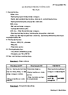 Bài giảng môn học Hình học lớp 11 - Tiết 34, 35 - Bài 4: Hai mặt phẳng vuông góc