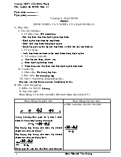 Bài giảng môn học Hình học lớp 11 - Tiết 62: định nghĩa và ý nghĩa của đạo hàm (tiết 1 )