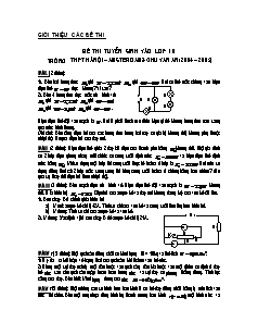 Bài giảng môn học Vật lý lớp 10 - Đề thi tuyển sinh vào lớp 10