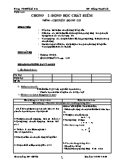 Bài giảng môn học Vật lý lớp 10 - Tiết 01: Chuyển động cơ