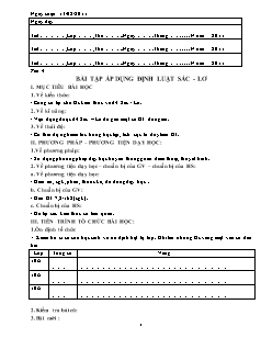 Bài giảng môn học Vật lý lớp 10 - Tiết 4: Bài tập áp dụng định luật Sác - Lơ