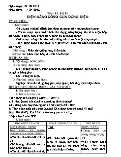 Bài soạn môn Vật lý lớp 9 - Tiết: 14 - Bài 13: Điện năng công của dòng điện