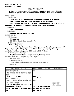 Bài soạn môn Vật lý lớp 9 - Tiết 25, bài 22: Tác dụng từ của dòng điện từ trường