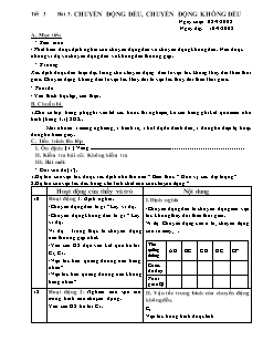 Bài soạn Vật lý 8 tiết 3: Chuyển động đều, chuyển động không đều