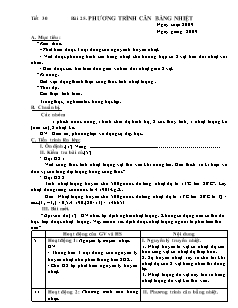 Bài soạn Vật lý 8 tiết 30: Phương trình cân bằng nhiệt