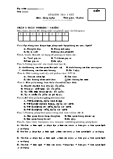 Đề kiểm tra 1 tiết môn: Công nghệ