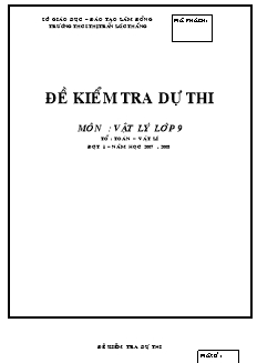 Đề kiểm tra dự thi môn: Vật lý lớp 9