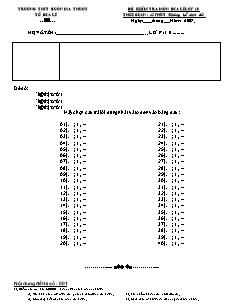 Đề kiểm tra môn Địa lí lớp 10 - Trường THPT Buôn Ma Thuột
