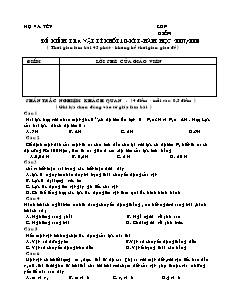 Đề kiểm tra vật lí khối 10 - Kì 1 - Năm học 2007-2008 ( thời gian làm bài 45 phút - không kể thời gian giao đề )