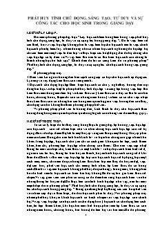 Đề tài Phát huy tính chủ động, sáng tạo, tư duy và sự công tác cho học sinh trong giảng dạy