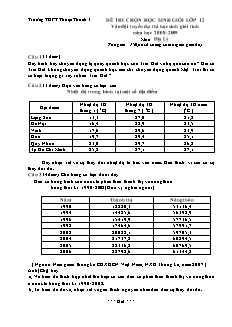 Đề thi chọn học sinh giỏi lớp 12 vào đội tuyển dự thi học sinh giỏi tỉnh năm học 2008-2009 môn: Địa lý