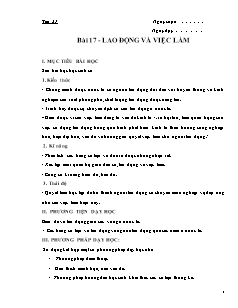 Giáo án Địa lý 12 nâng cao bài 17 - Lao động và việc làm