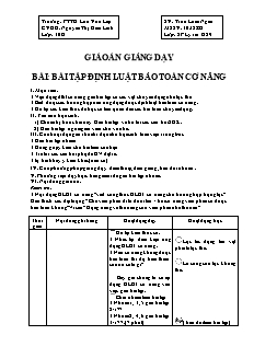 Giáo án giảng dạy môn Vật lý 10 - Bài: Bài tập định luật bảo toàn cơ năng