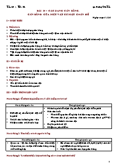 Giáo án giảng dạy môn Vật lý 10 (cơ bản) - Hoàng Văn Tuấn - Bài 20 – Các dạng cân bằng. cân bằng của một vật có mặt chân đế