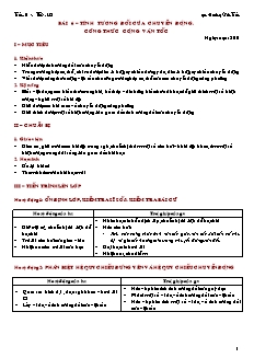 Giáo án giảng dạy môn Vật lý 10 (cơ bản) - Hoàng Văn Tuấn - Bài 6 – Tính tương đối của chuyển động. công thức cộng vận tốc