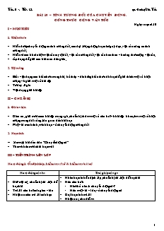 Giáo án giảng dạy môn Vật lý 10 (nâng cao) - Hoàng Văn Tuấn - Bài 10 – Tính tương đối của chuyển động. công thức cộng vận tốc