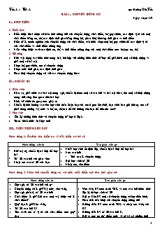 Giáo án giảng dạy môn Vật lý 10 (nâng cao) - Hoàng Văn Tuấn - Bài 1 – Chuyển động cơ