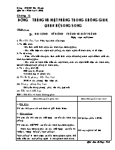 Giáo án Hình học 11 NC - Chương II: Đường thẳng và mặt phẳng trong không gian. quan hệ song song