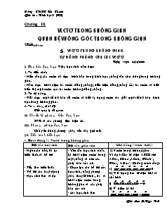 Giáo án Hình học 11 NC - Chương III: Vectơ trong không gian quan hệ vuông góc trong không gian