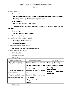 Giáo án Hình học 11 tiết 40 Bài 4: Hai mặt phẳng vuông góc
